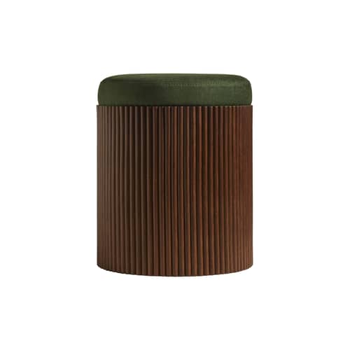 Pouf Riviera tissu vert / Table d\'appoint (coussin amovible) - Rotin & lin - Ø 36 x H 45 cm - Maison Sarah Lavoine - Vert / Rotin foncé - Bois, Lin, Mousse, Rotin