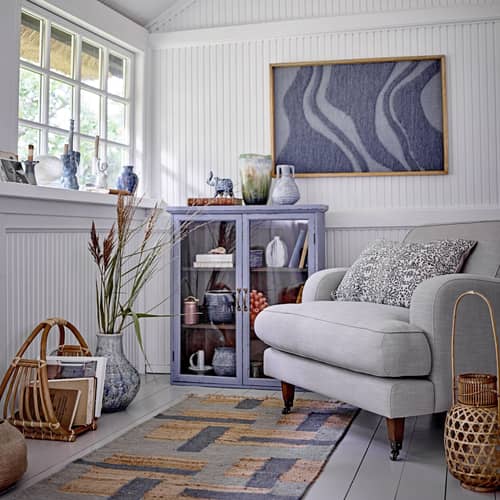 Rangement mural Hazem bois bleu / L 81 x P 22 x H 91 cm - Bloomingville - Bleu patiné - Fer, MDF, Sapin, Verre