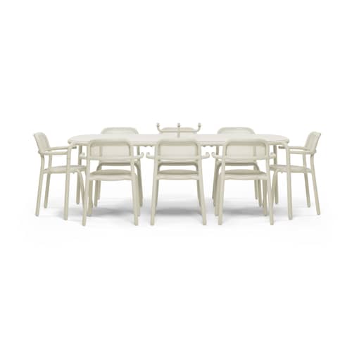 rechteckiger Tisch Toní Tablo metall beige / 220 x 99 cm - Loch für den Sonnenschirm - Fatboy - Tisch / Sandfarben - Aluminium
