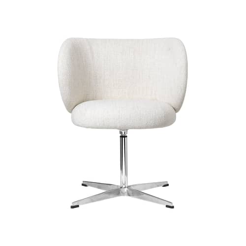 Rico Swivel armchair textile white / Bouclé fabric - Ferm Living - Off-white - Foam, Polished aluminium, Terrycloth, Wood