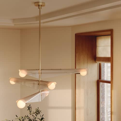 Suspension Sycamore verre rose / 3 niveaux - L 140 cm - TALA - Rose fumé / Laiton - Laiton brossé, Verre