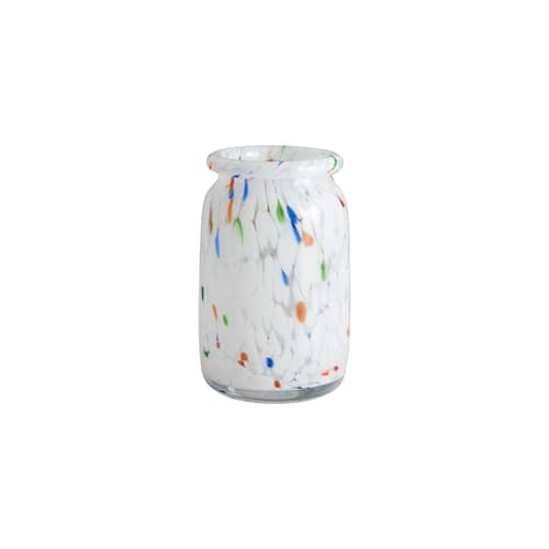 Vase Splash Roll Neck Medium / Ø 14,5 x H 22,5 cm - Fait main - Hay - Blanc / Points multicolores - Verre soufflé