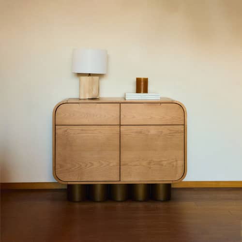 Buffet Leylia legno naturale / L 100 cm - NV GALLERY - / L 100 cm - Bois composite, Impiallacciatura in frassino