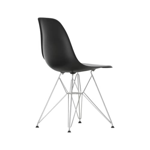 RE DSR - Eames Plastic Side Chair Chair plastic material black / (1950) - Chrome legs / Recycled - Vitra - Black / Chrome legs - Chromed steel, Post-consumer recycled plastic