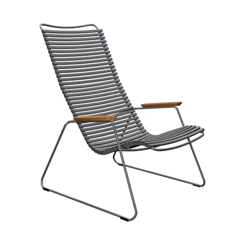 Fauteuil bas Click Lounge plastique gris / Dossier haut - Houe - Gris foncé - Acier thermolaqué, Bambou, Polypropylène