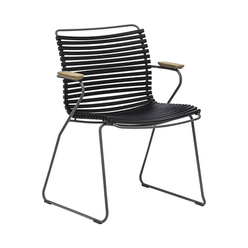 Fauteuil Click Dining plastique noir / Accoudoirs bambou - Houe - Noir - Acier thermolaqué, Bambou, Polypropylène