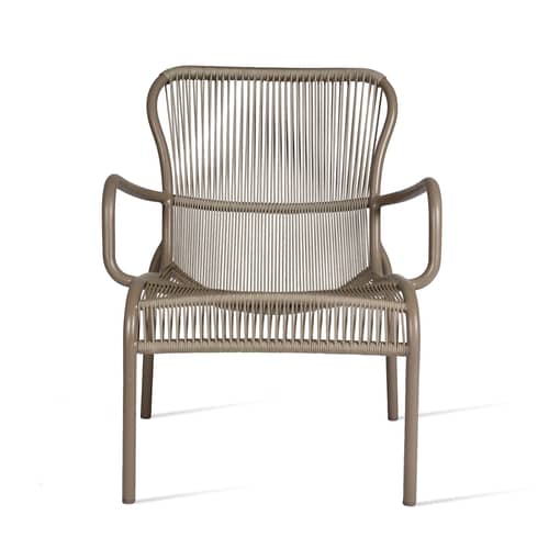 Poltrona bassa Loop Lounge materiale plastico tessuto beige / impilabile - Cordura polipropilene tessuta manualmente - Vincent Sheppard - Talpa - Alluminio termolaccato, Corda in polipropilene