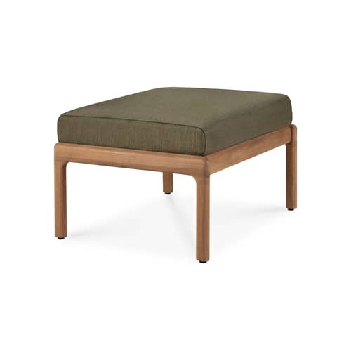 Pouf d\'extérieur Jack Outdoor / 71 x 54 cm - Teck - Ethnicraft - Vert - Mousse, Teck massif, Tissu polypropylène