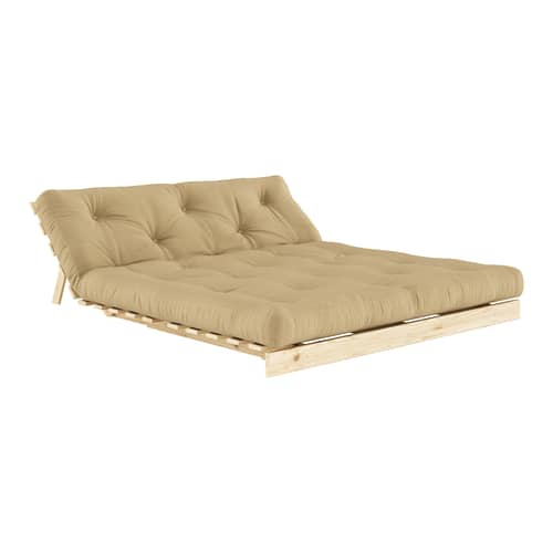 Canapé convertible Roots / L 160 cm - 3 positions / Structure pin clair - KARUP DESIGN - Beige doré 758 / Pin clair - Fibres recyclées mélangées, Mousse, Pin massif certifié FSC, Tissu