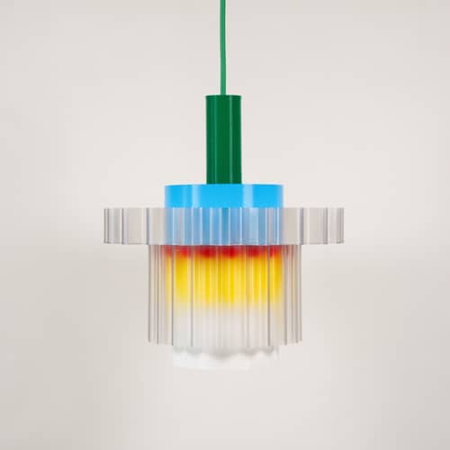 Suspension Gigi n°5 / Ø 28 x H 31 cm - Plastique recyclé / Fabriqué en France - Warren & Laetitia - Câble vert / Blanc / Orange / Jaune / Bleu - Bioplastique, Plastique recyclé