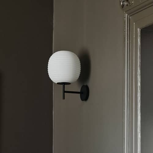 Lantern Wall light with plug glass white / Ø 25 cm - NEW WORKS - White - Ribbed frosted glass, Steel