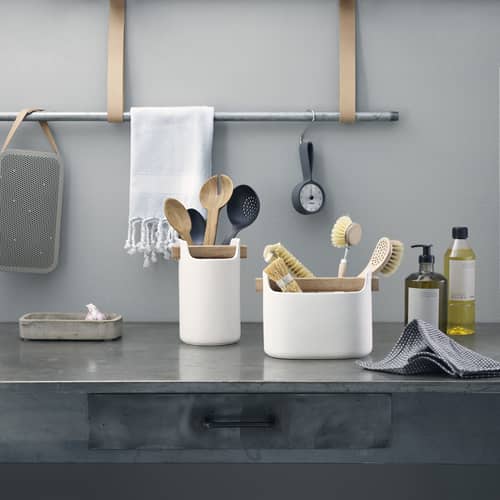 Bac de rangement Toolbox céramique blanc bois naturel / L 19 x H 15 cm - chêne - Eva Trio - Blanc / Chêne - Céramique, Chêne