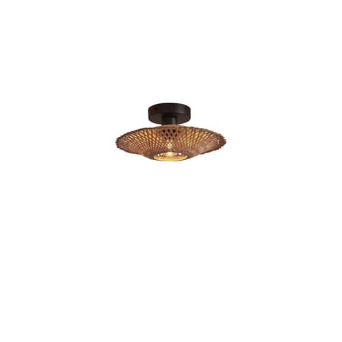 Kalimantan Ceiling light cane & fibres wood beige Bamboo - Ø 30 x H 8 cm - GOOD&MOJO - Natural - Iron, Woven bamboo