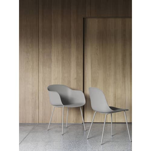 Chaise Fiber plastique gris / Pieds métal - Plastique recyclé - Muuto - Gris - Acier, Plastique recyclé