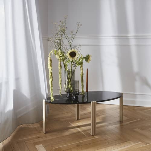 Couchtisch Tribus stein schwarz / Marmor - 92 x 47 x H 35 cm - AYTM - Schwarzer Marmor / Sandfarben - Marmor, Stahl