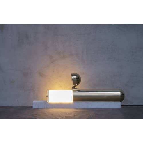 Lampe de table ISP LED métal marbre blanc or / Marbre & laiton - L 52 cm - DCW éditions - Marbre blanc / Laiton - Laiton poli, Marbre