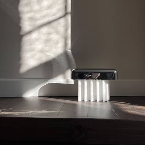 Lampe sans fil rechargeable Beetle LED / Marbre - 101 COPENHAGEN - Chromé / Marbre blanc - Marbre, Métal chromé