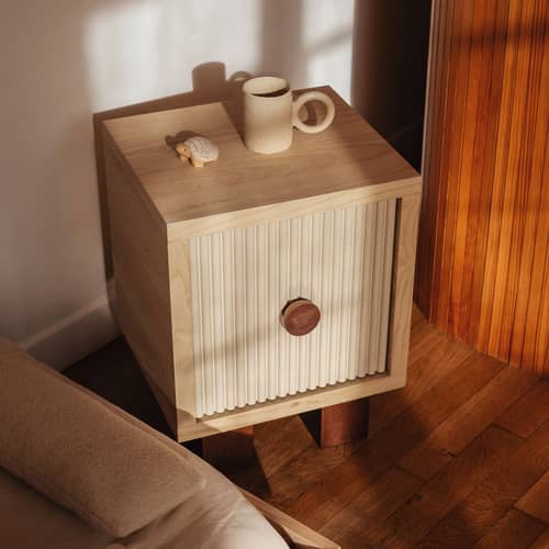 Nachttisch Heju X Nobodinoz holz natur - NOBODINOZ - Holz hell & dunkel / Beige - Eschenfurnier, Massives Heveaholz
