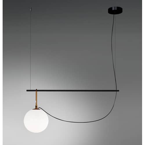 nh S2 Pendant glass black gold metal / Globe Ø 22 - L 87 cm - Artemide - Black & brass - Blown glass, Brushed brass, Metal