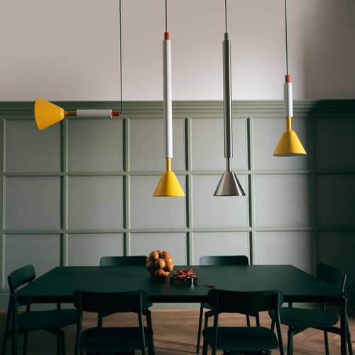 Pyl Pendant metal / Ø 21.6 x H 110 cm - Steerable - Petite Friture - Polished steel - Polished steel, Pressed glass