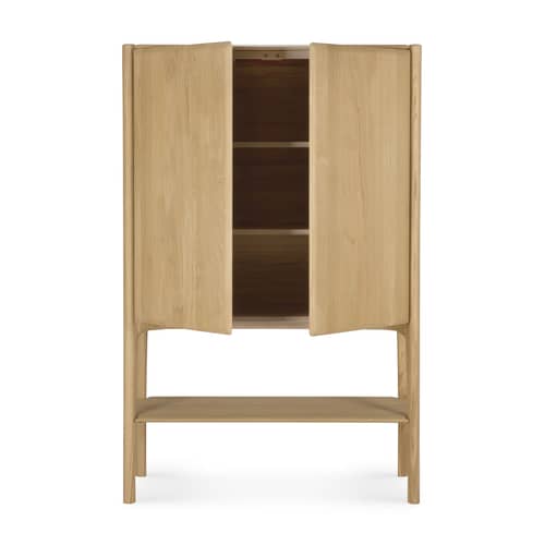 Credenza con piattaia PI legno naturale / L 110 x H 170 cm - Ethnicraft - Rovere naturale oliato - Massello di quercia oliato