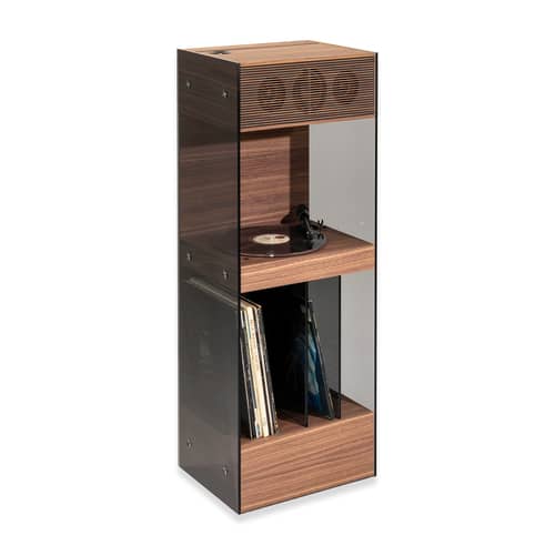 Meuble audio PR Alta / Platine vinyle & enceinte hifi connectée - La Boîte Concept - Noyer / Verre fumé - Aluminium, Noyer, Verre trempé fumé