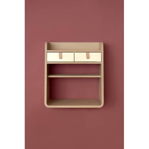Rangement mural Suzon / L 36 x H 39 cm - Chêne - Hartô - Chêne / Laiton brossé - Cuir, MDF