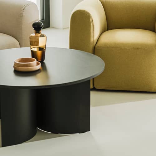 Table basse Gavo bois noir / Ø 95 x H 44 cm - NOO.MA - Noir volcan - Acier, MDF plaqué frêne certifié FSC