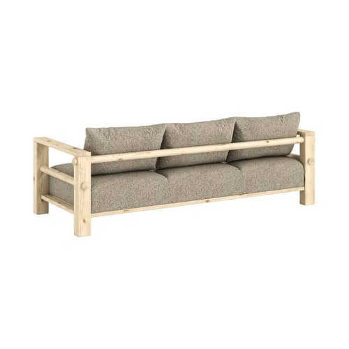 Divano convertibile Bare tessuto legno grigio / Letto 1 persona - L 225 cm - KARUP - Sabbia calda (641) / Pino grezzo (100) - Legno di pino massello, Poliestere, Schiuma ad alta resilienza