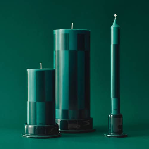 Bougeoir Column / Pour bougie bloc - Ø 12,8 cm - Hay - Vert foncé - Faïence émaillée