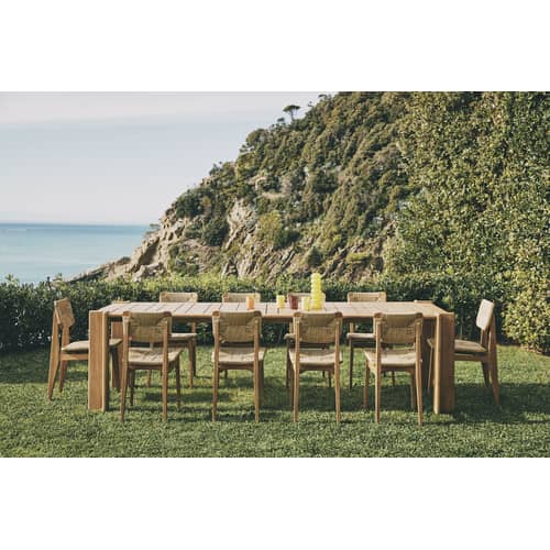 C-Chair OUTDOOR Chair synthetic fiber beige natural wood / Teak & Polythene Rope / Reissue 1947 - Gubi - Natural cord / Teak - Certified solid teak, Polyethylene rope