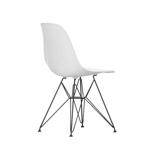 Chaise RE DSR - Eames Plastic Side Chair / (1950) - Pieds noirs / Recyclé - Vitra - Blanc coton / Pieds noirs - Acier laqué époxy, Plastique recyclé post-consommation