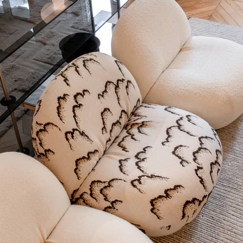 Fauteuil rembourré Pacha Dedar par Pierre Paulin / Exclusivité en édition limitée - Gubi - Motifs beige & noir (tissu Dedar) / Base or - Contreplaqué, Mousse, Tissu