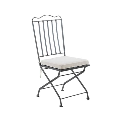 Klappstuhl Toscana metall grau / Mit Kissen - Unopiu - Graphitgrau / Kissen Latteweiß - Eisen, galvanisiert, Polyacryl-Gewebe, Schaumstoff, thermolackierter Stahl