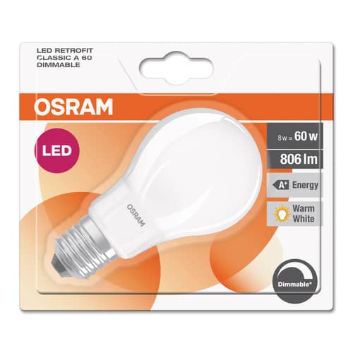  LED E27 dimmable bulb glass white / Standard frosted - 7W=60W (2700K, Warm white) - Osram - 7W=60W - Glass
