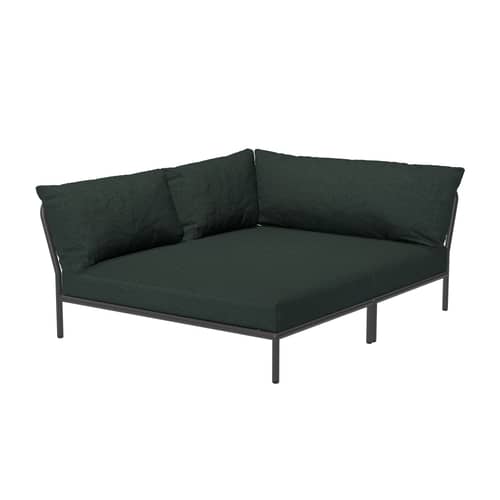 Modulares Gartensofa Level 2 Cozy textil grün / Weiche Rückenlehne & tiefe Sitzfläche - Eckmodul links - L 173,5 x T 139 cm - Houe - Alpingrün (Stoff Heritage) - Polyurethan-Schaum, Sunbrella Heritage Stoff, thermolackierter Stahl