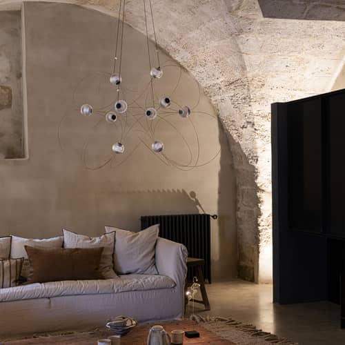 Munari 10 Pendant metal gold / LED - 120 x 90 x H 83 cm / Pre-assembled version - DCW éditions - Gold - Acrylic, Steel