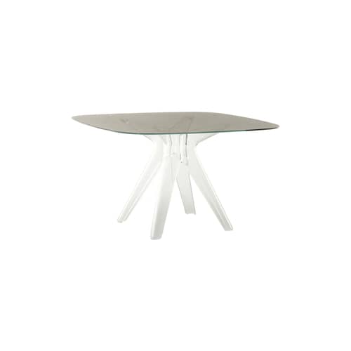 Sir Gio Square table glass grey transparent Glass / 120 x 120 cm - Kartell - Smoked / Transparent leg - Glass, Polycarbonate