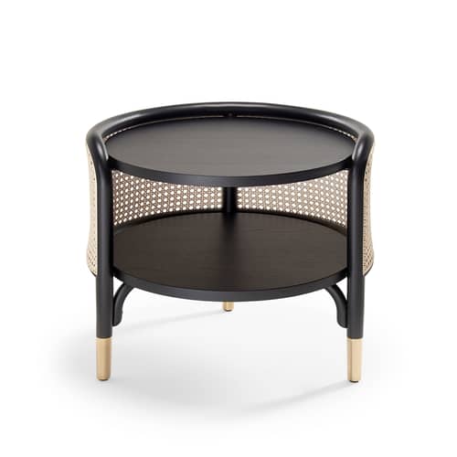 Table d\'appoint Mos fibre végétale bois noir beige / 50 x 47 cm - Cannage & bois - Wiener GTV Design - Noir & naturel - Hêtre massif, Laiton, Paille