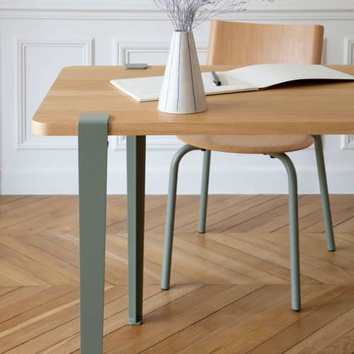 Table rectangulaire Lobo métal gris / 120 x 60 cm - 2 à 4 personnes / Bois éco-certifié - TIPTOE - Gris eucalyptus / Chêne - Acier, Bois recyclé aggloméré plaqué chêne