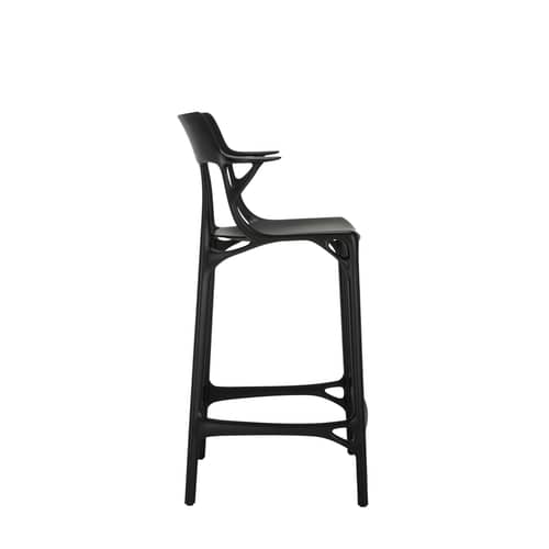 A.I Bar stool plastic material black / 65 cm - Designed by artificial intelligence - Recycled - Kartell - Black - Recycled thermoplastic technopolymer