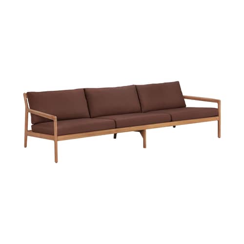 Canapé de jardin 3 places Jack Outdoor / L 265 cm - Teck - Ethnicraft - Bordeaux - Mousse, Teck massif, Tissu polypropylène