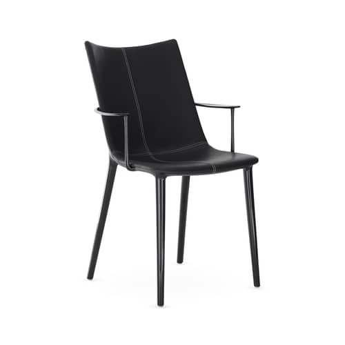 Gepolsterter Stuhl H.H.H leder schwarz / Pflanzlich gegerbtes, recyceltes Leder - Kartell - Schwarz / Schwarzes Leder - Leder, recycelt, Recyceltes Polyurethan, Recyceltes thermoplast. Technopolymer