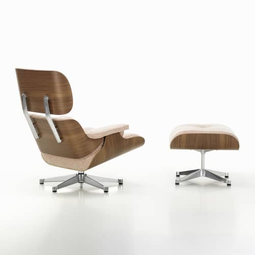 Set poltrona e poggiapiedi Lounge Chair & Ottoman tessuto rosa / Eames, 1956 - Vitra - Noce pigmentato nero / Pesca (tessuto Nubia 07) - , Compensato impiallacciato noce pigmentato nero, Schiuma di poliuretano, Tessuto bouclé