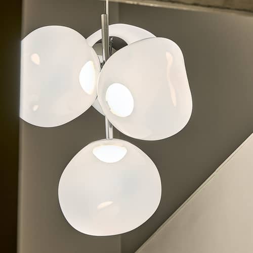 Pendelleuchte Melt Chandelier Small plastikmaterial weiß / LED - Ø 98 x H 103 cm - Tom Dixon - Opaleszierendes Weiß / Verchromte Fassung - Geblasenes Polycarbonat, Stahl