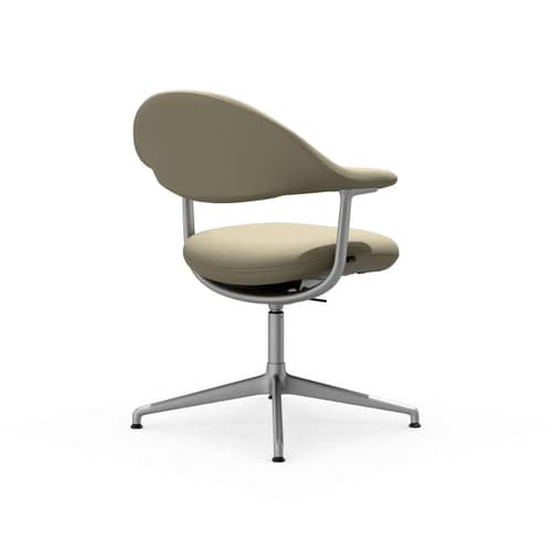Drehsessel Mynt Soft leder beige / Gepolsterte Sitzfläche und Rückenlehne - Vitra - Sand (Leder) / Fuß aus sandgestrahltem Aluminium - Aluminium, Leder, Schaumstoff