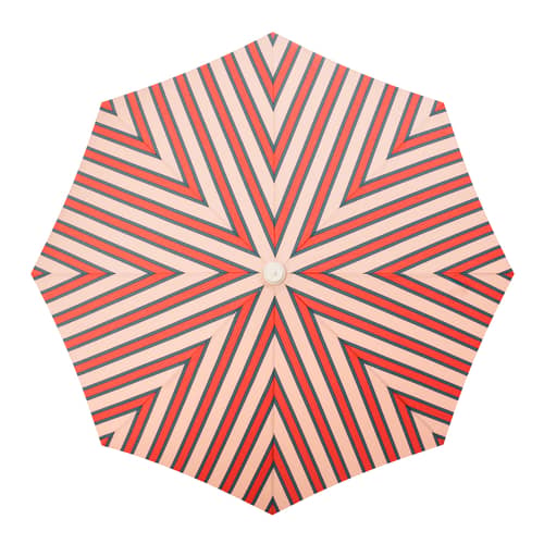 The Amalfi Parasol textile pink / Ø 230 cm - BUSINESS & PLEASURE - Striped / Pink - Aluminium, Fibreglass, Outdoor fabric, Reclaimed wood