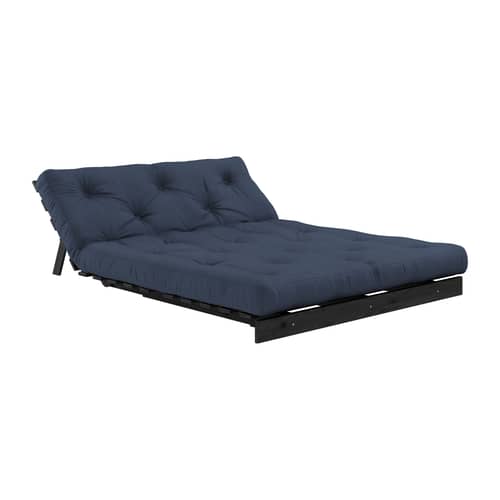 Divano convertibile Roots legno blu / L 140 cm - 3 posizioni / Struttura nera - KARUP DESIGN - Blu scuro 737 / Nero - Espanso, Fibre riciclate miste, Pino massello certificato FSC laccato, Tessuto