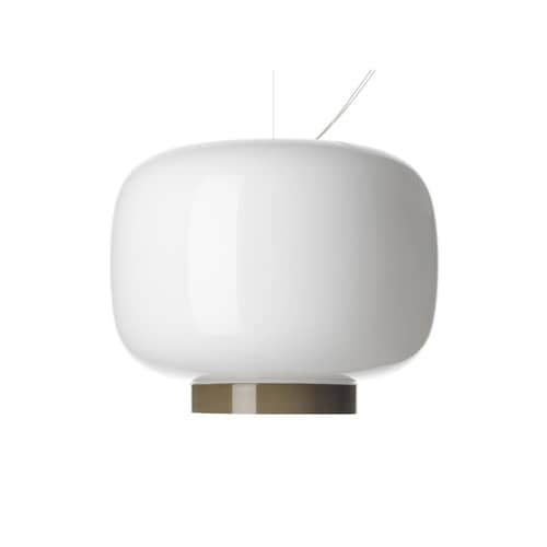 Sospensione Chouchin Reverse n°3 / Ø 30 cm x H 25 cm - Foscarini - Bianco / Striscia grigia - Vetro soffiato a bocca laccato