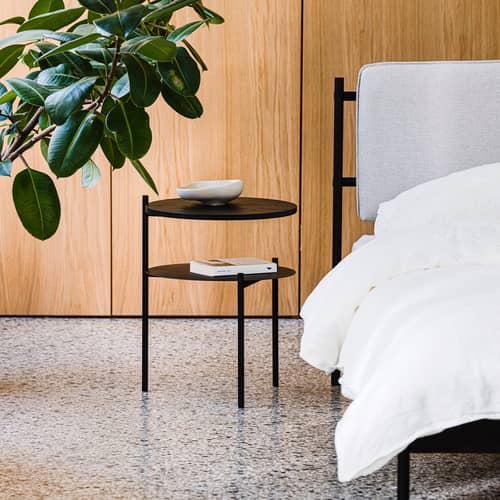 Table de chevet Tu bois noir / Ø 40 x H 52,5 cm - NOO.MA - Chêne noir - Acier, Placage de chêne